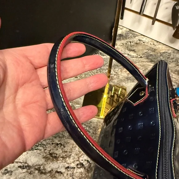 ARCADIA Italy Navy Oceano Patent Leather Dome Satchel Bag - Picture 3 of 9